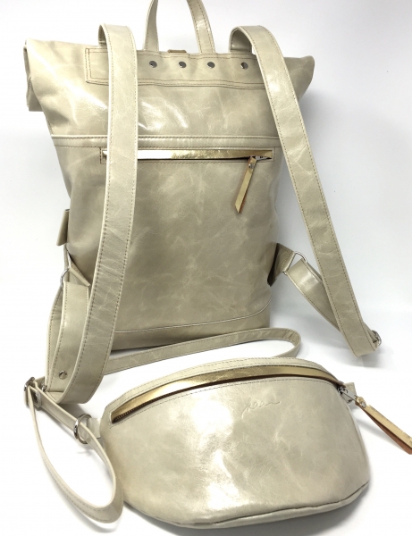 Hipbag Hüfttasche Beltbag Leder "CREME/GOLD"