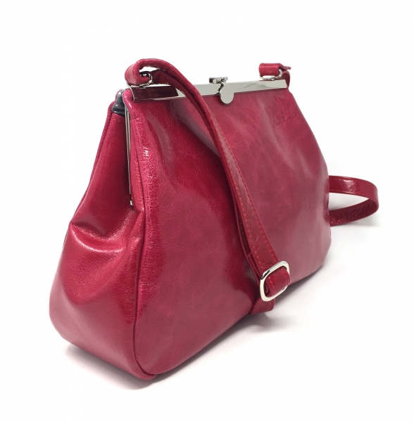 Pinkfarbene Ledertasche, Handtasche mit Bügelverschluss "FUCHSIA"
