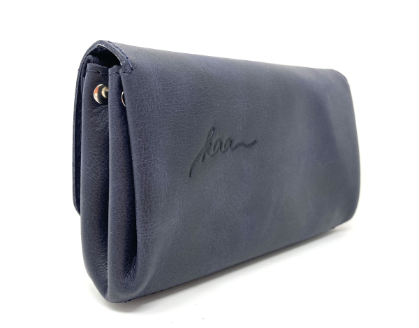 kaaberlin Portemonnaie Damen M (mittelgroß) - handgemachte Damen-Geldbörse aus Leder im Vintage-Stil - viele Fächer & groß (9,5 x 16 x 4 cm) (NIGHT dunkelblau)