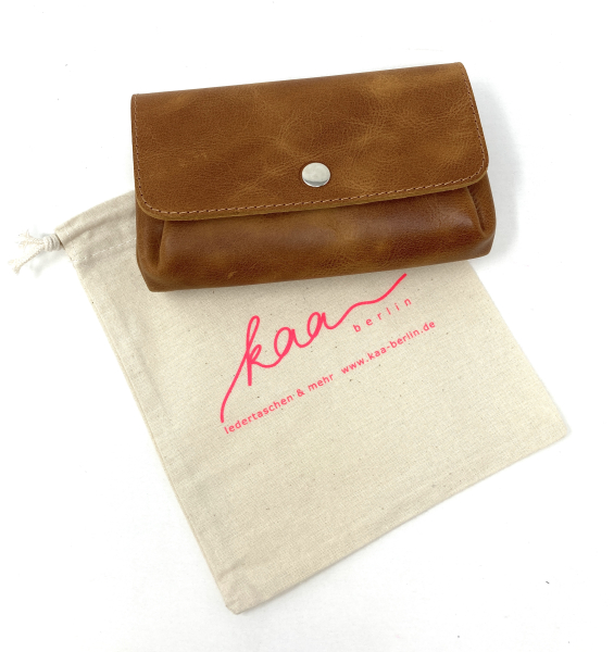 kaaberlin Portemonnaie Damen M (mittelgroß) - handgemachte Damen-Geldbörse aus Leder im Vintage-Stil - viele Fächer & groß (9,5 x 16 x 4 cm) (COGNAC mittelbraun)
