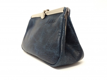 Preview: Blaue Kosmetiktasche Ledertasche klein Makeup "SAPHIR"