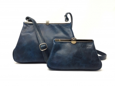 Preview: Blaue Kosmetiktasche Ledertasche klein Makeup "SAPHIR"