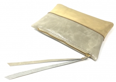 Clutch Lederetui Kosmetiktasche Utensilo "CREME/GOLD"