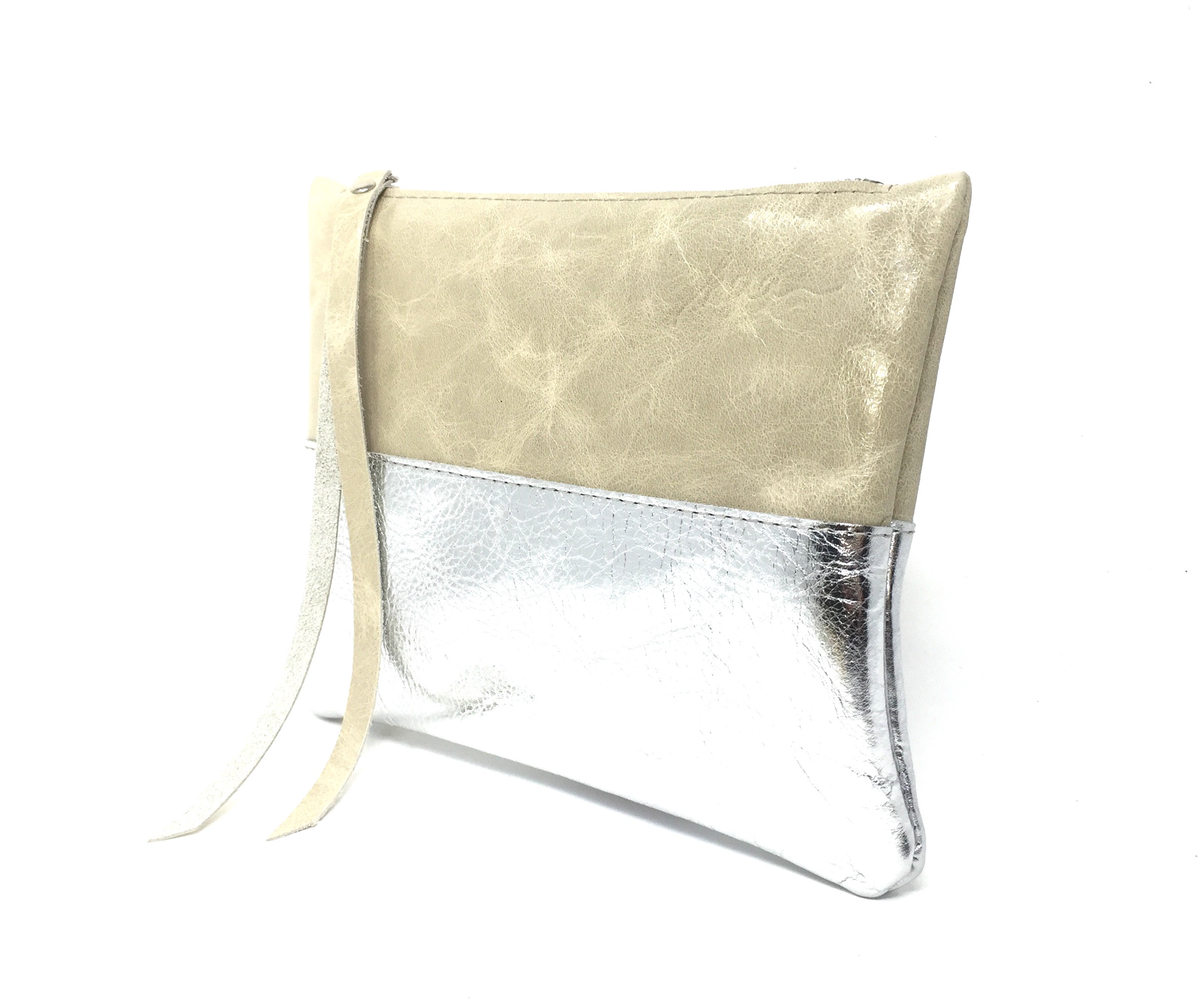 kleine Ledertasche Damen silber Clutch Abendtasche Kosmetiktasche