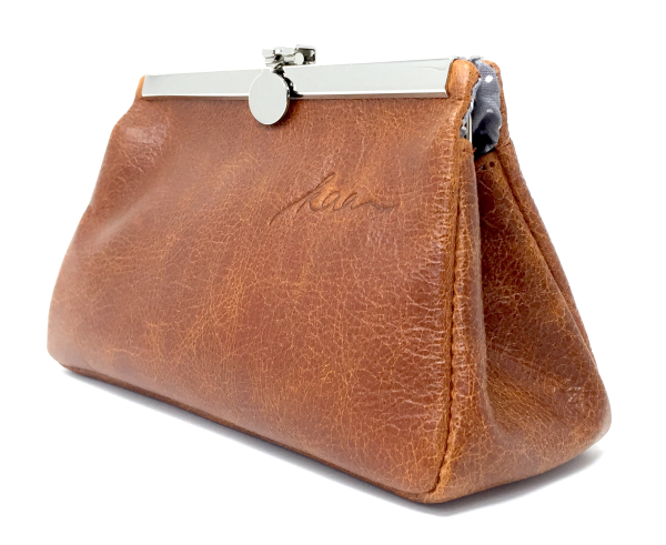 Blaue Kosmetiktasche Ledertasche klein Makeup "SAPHIR"