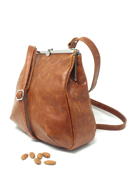 Braune Ledertasche mit Bügelverschluss Damen Klipper M  "BERNSTEIN"