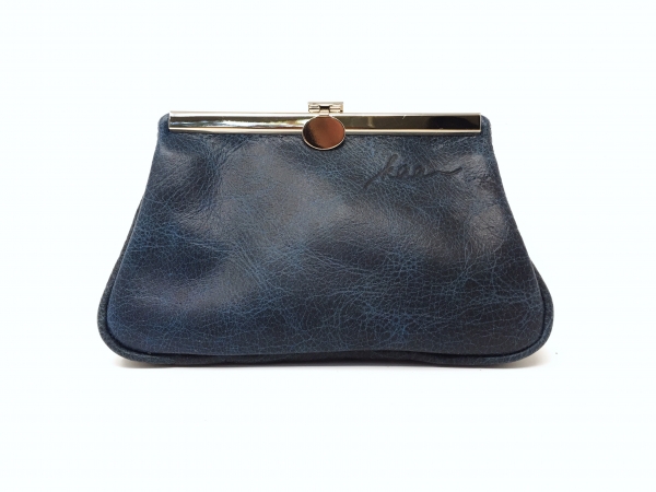 Blaue Kosmetiktasche Ledertasche klein Makeup "SAPHIR"