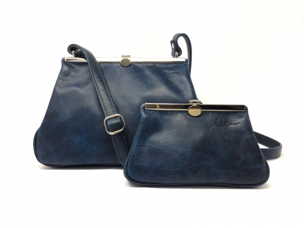 Blaue Kosmetiktasche Ledertasche klein Makeup "SAPHIR"