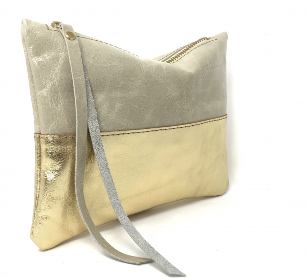 Clutch Lederetui Kosmetiktasche Utensilo "CREME/GOLD"