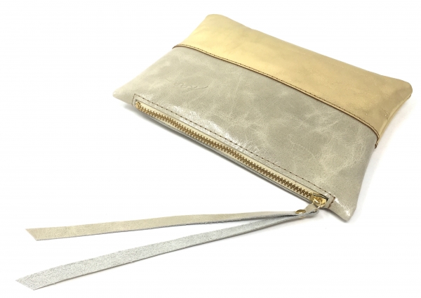 Clutch Lederetui Kosmetiktasche Utensilo "CREME/GOLD"