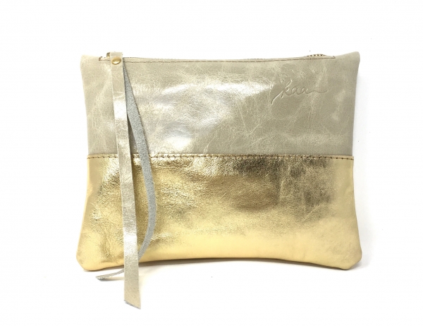 Clutch Lederetui Kosmetiktasche Utensilo "CREME/GOLD"