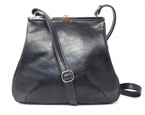 Schwarze Ledertasche  mit silbernem Bügelverschlusss Klipper M "OPAL"